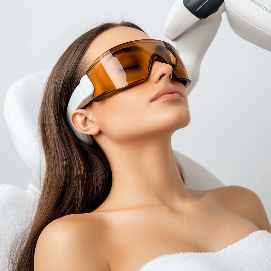 Client relaxing during a facial laser treatment